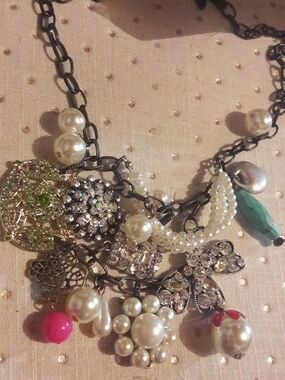 Plunder Alexis Pearl Cluster Necklace with Pink & Turquoise Accents